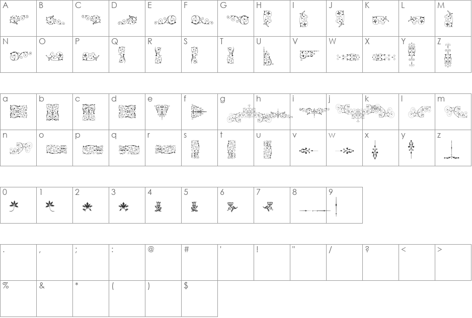 Soft Ornaments Seven font character map preview