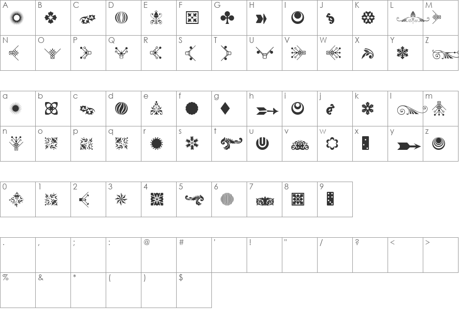 Soft Ornaments Sixteen font character map preview