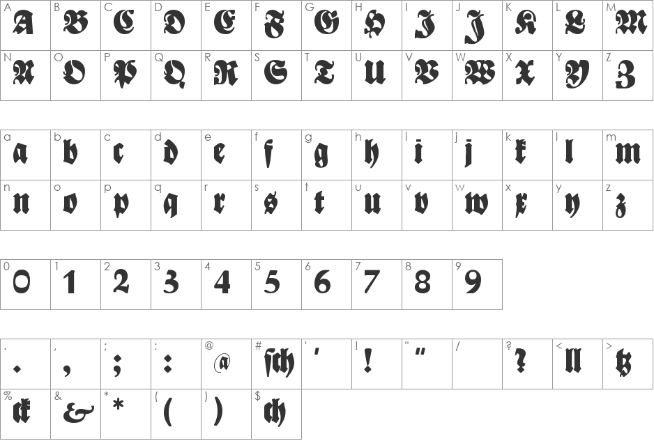 Bayreuth font character map preview