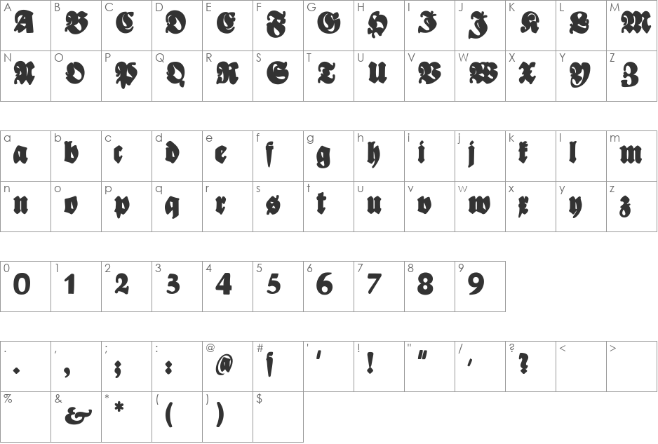 Bayreuther-BlaXXL font character map preview