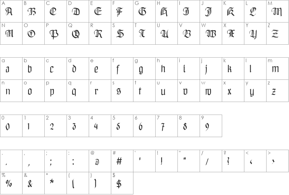 BayreuthFraktur font character map preview