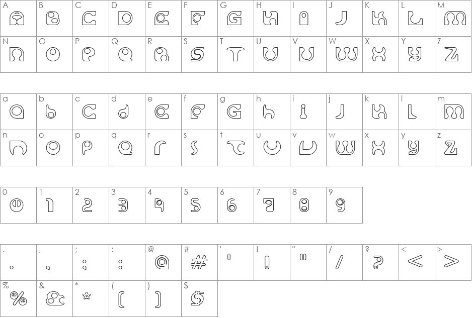 Solange seethrough font character map preview