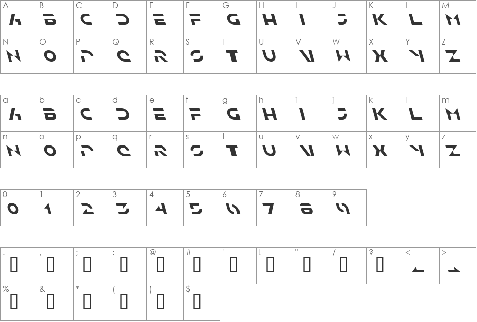 Solar Sailer font character map preview