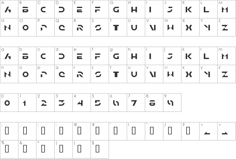 Solar Sailer font character map preview
