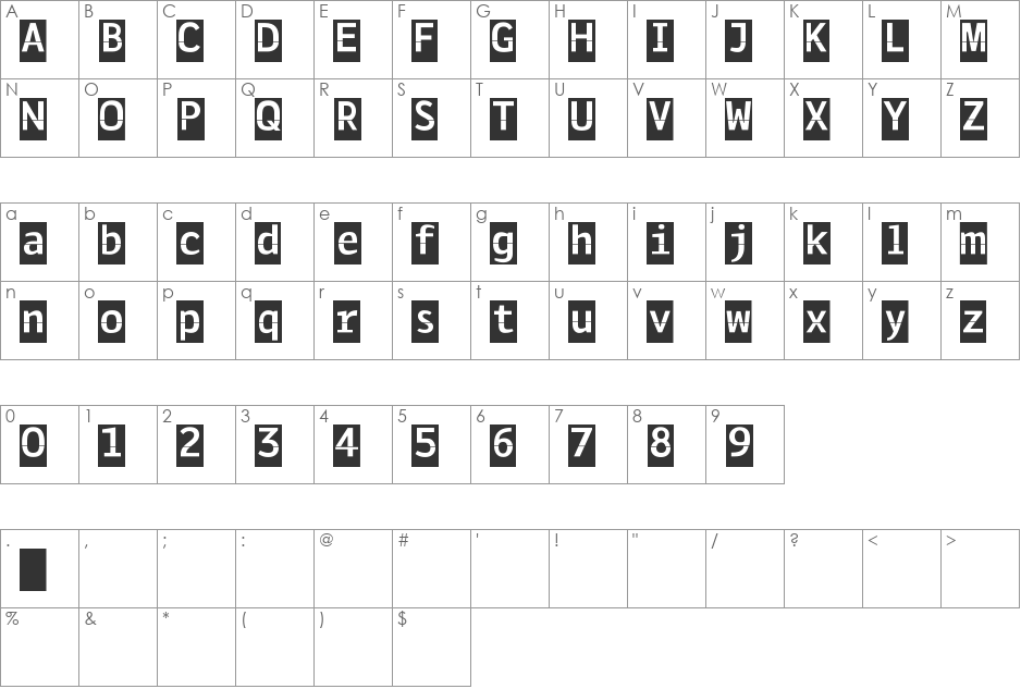 Solari font character map preview