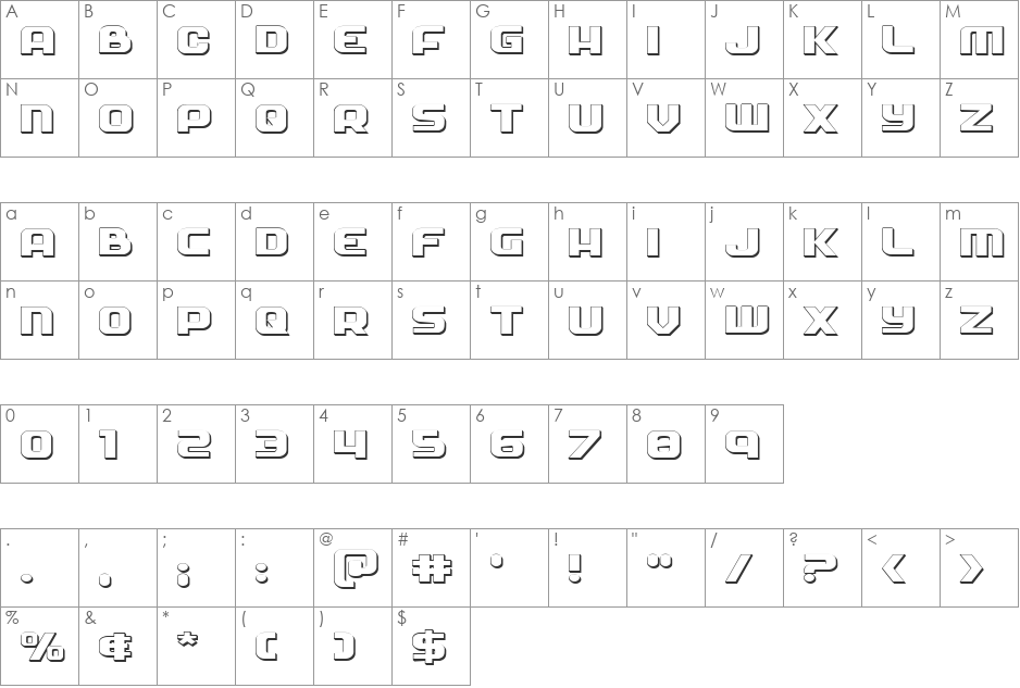 Soldier 3D Expanded font character map preview