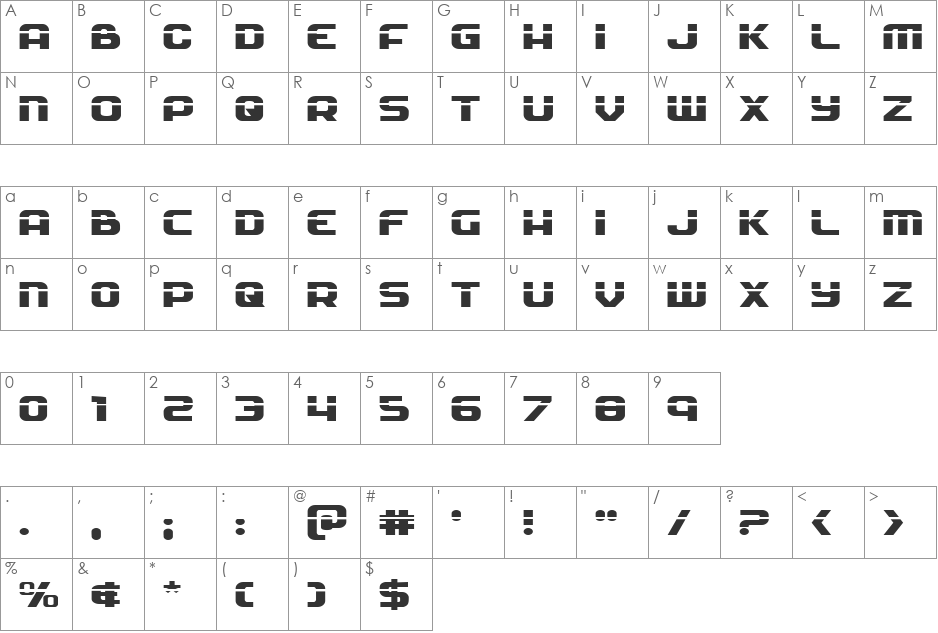 Soldier Laser Expanded font character map preview