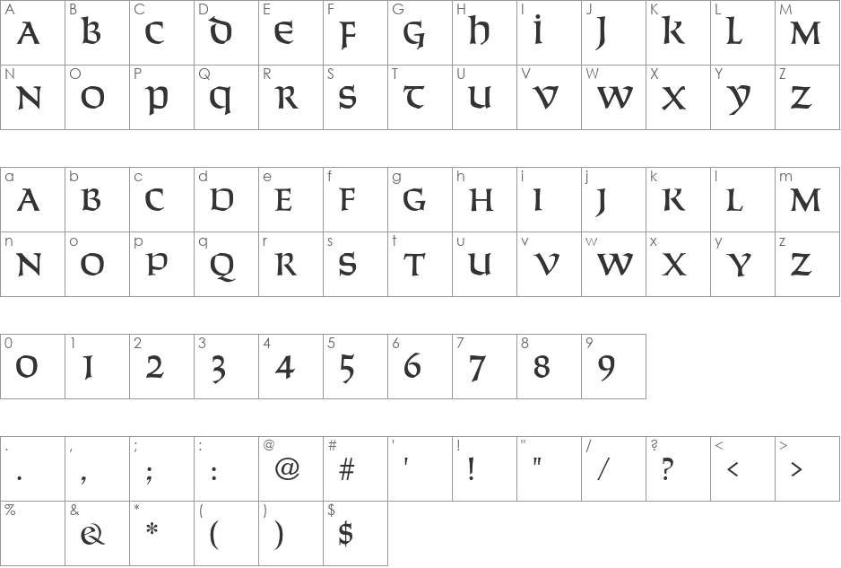 Solemnis font character map preview
