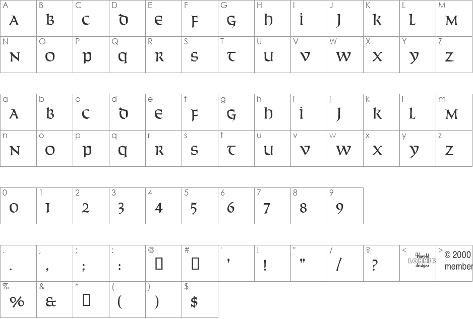 Solemnity font character map preview