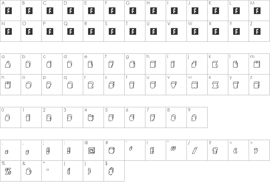 Solidblock 3D font character map preview