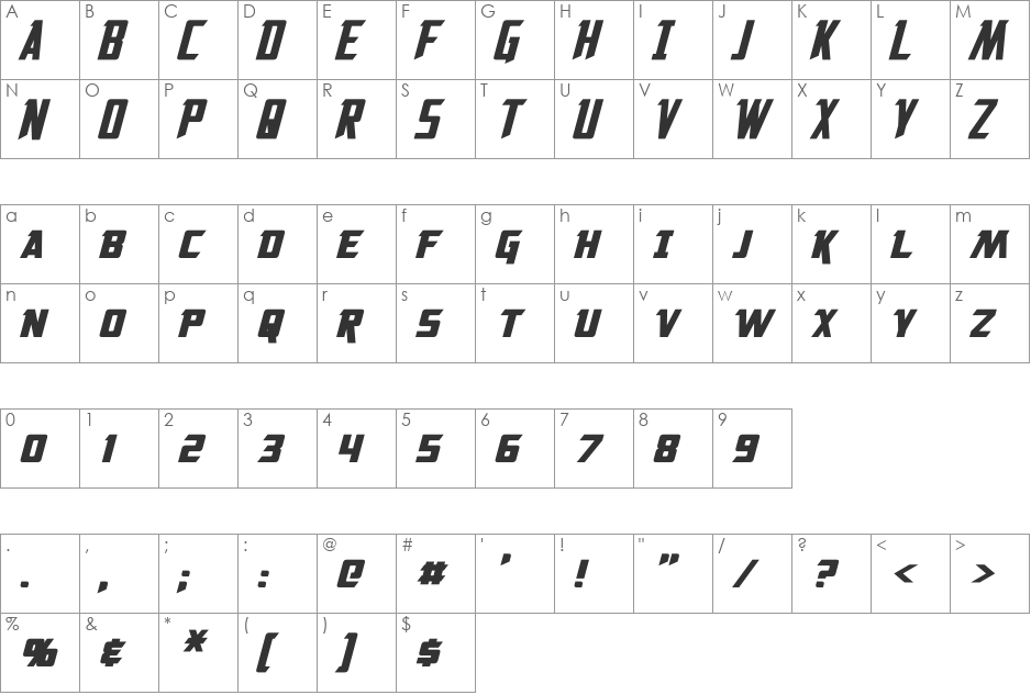 Solitarium font character map preview