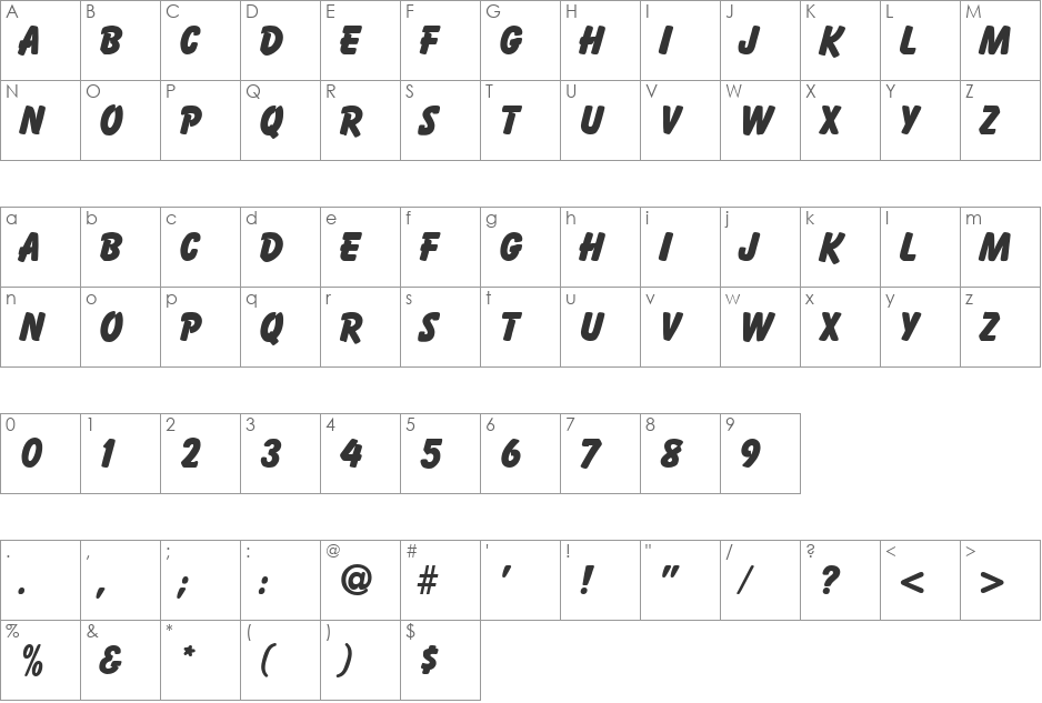 Bazooka font character map preview