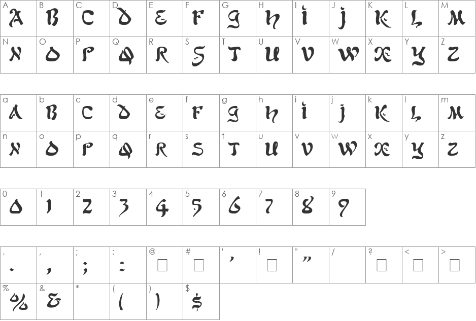 Solomon font character map preview