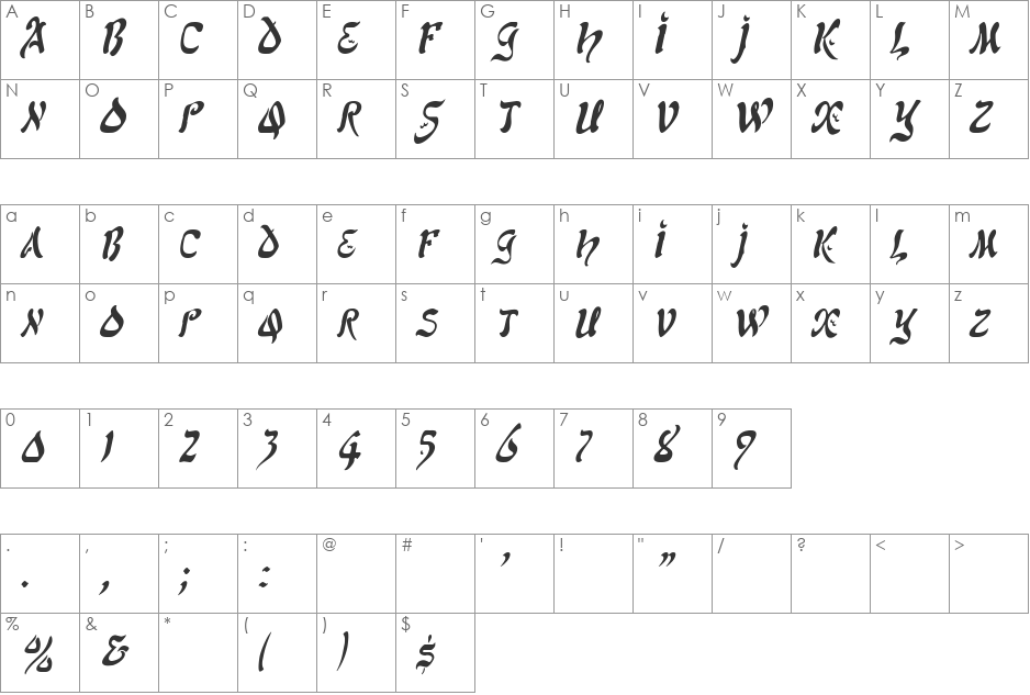 SolomonCondensed font character map preview