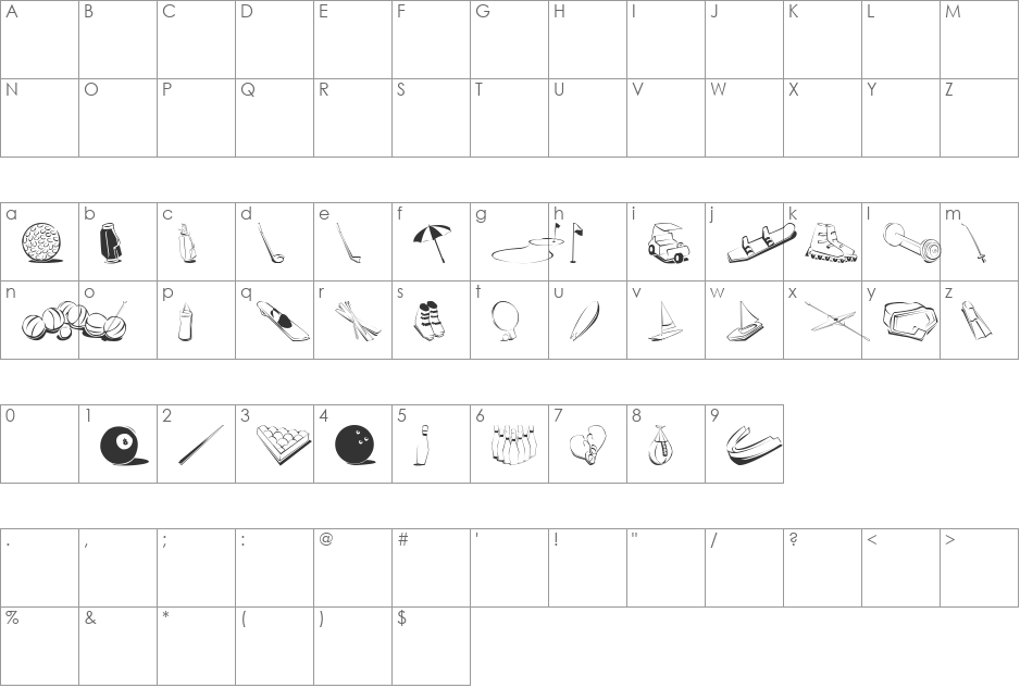 SoloSport font character map preview