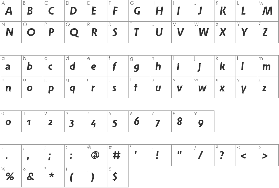 SolperaOSF font character map preview
