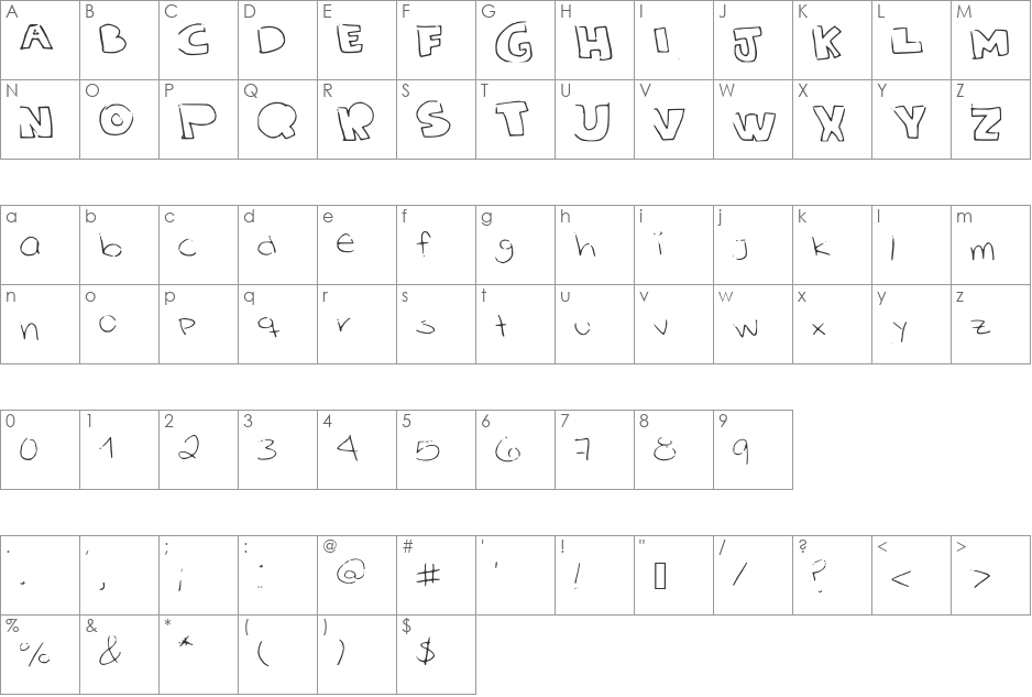 SolsHand font character map preview