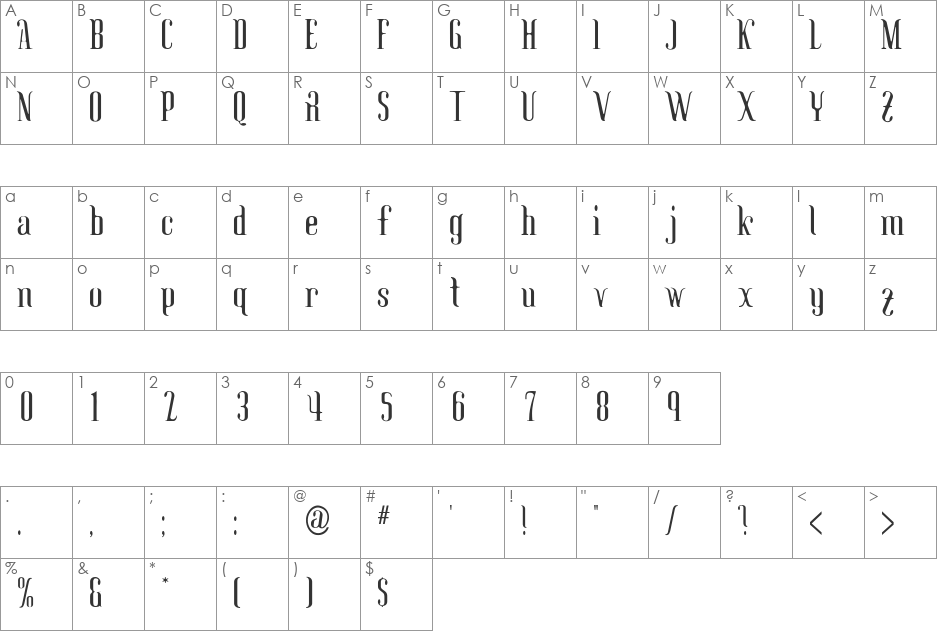 Solstice font character map preview