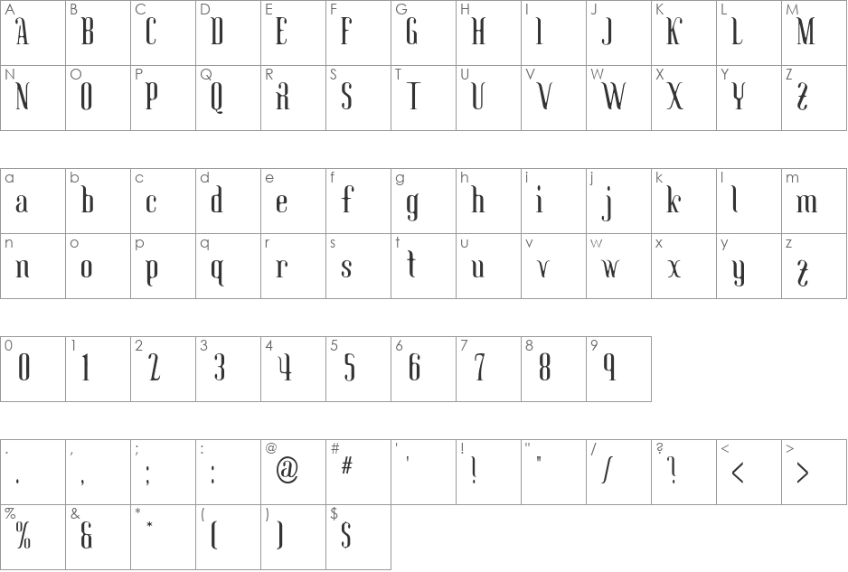Solstice font character map preview