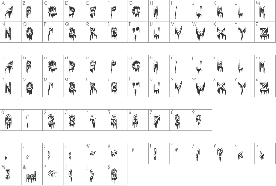 SolsticeOfSuffering font character map preview