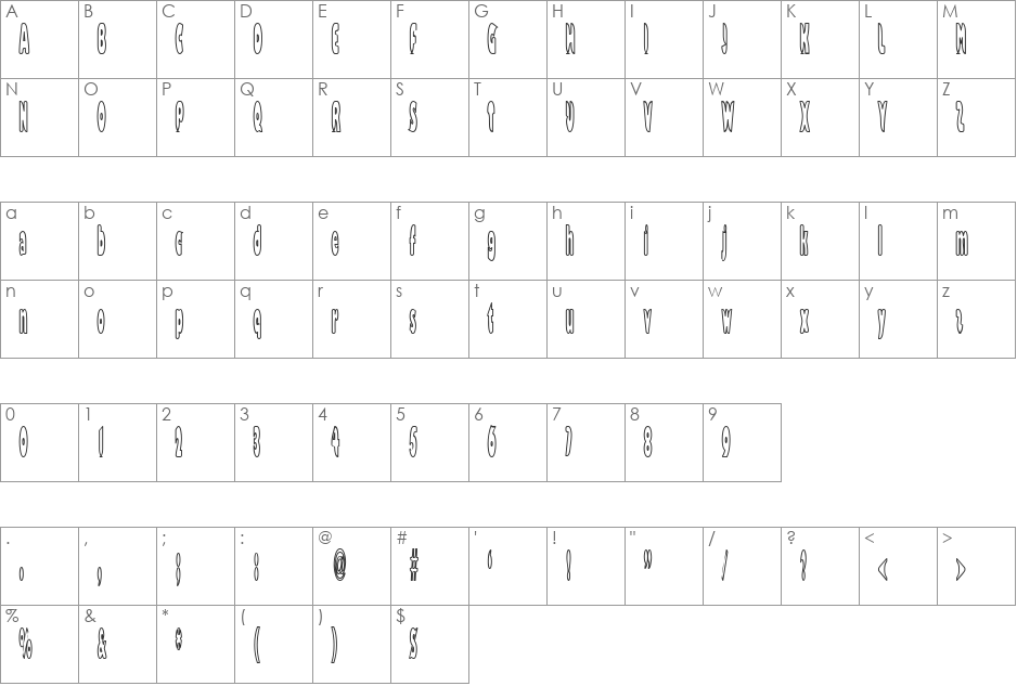 Bazzomba font character map preview