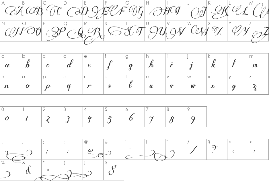 Some Weatz Swashes font character map preview