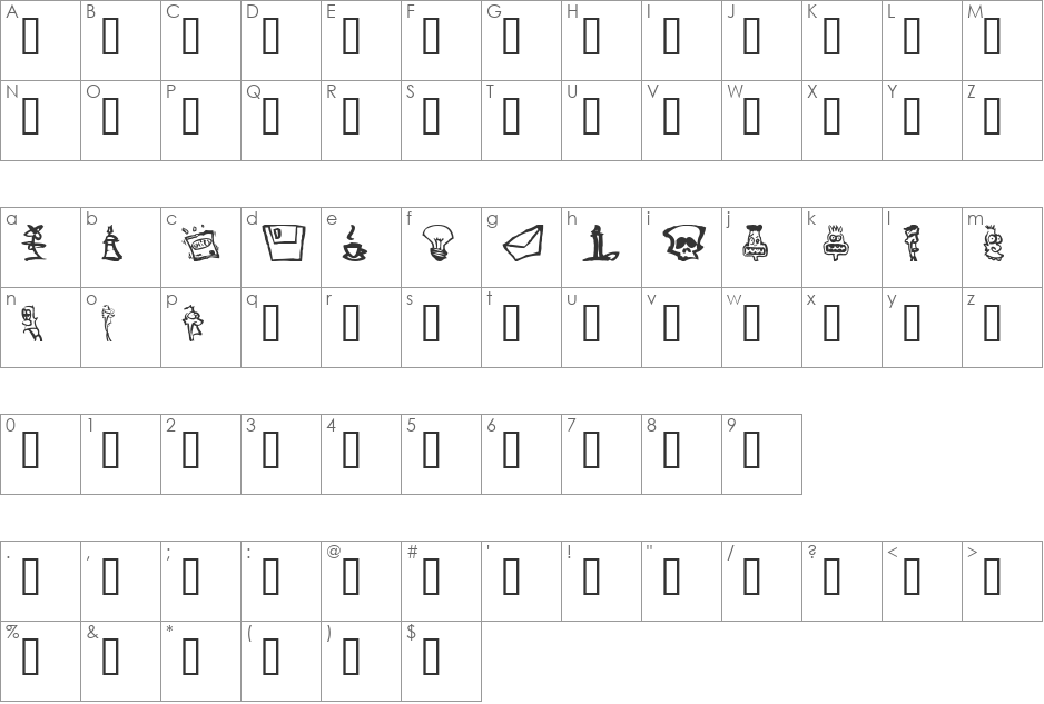 Somepics font character map preview
