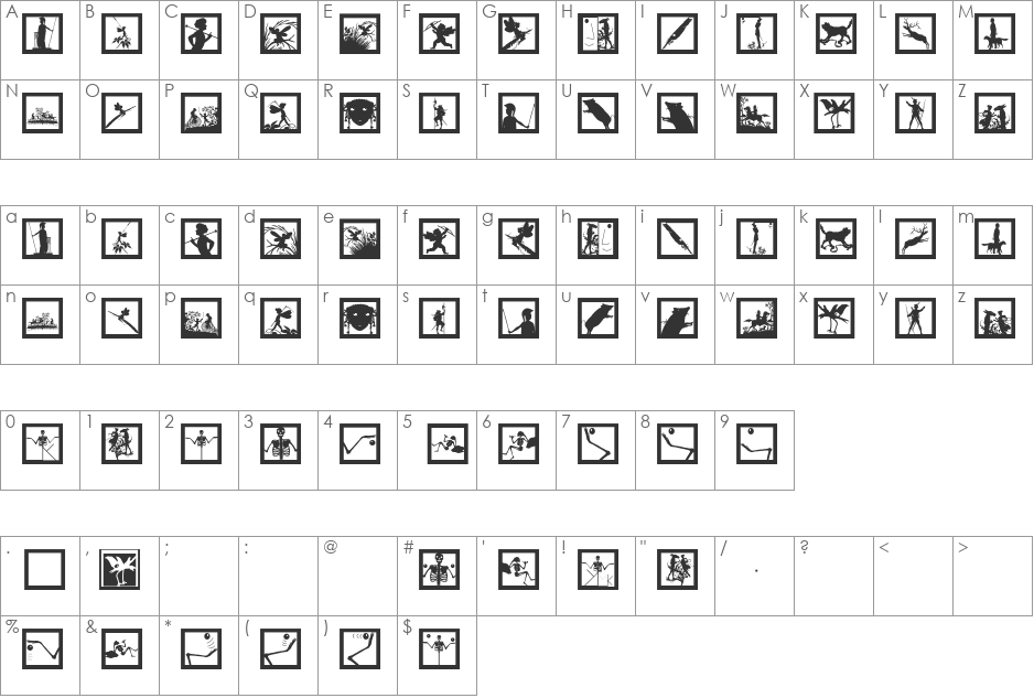 SomeSilhouBatsOne font character map preview