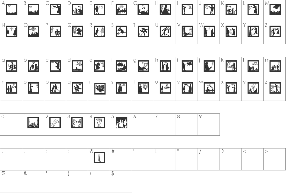 SomeSilhouettesPlus font character map preview