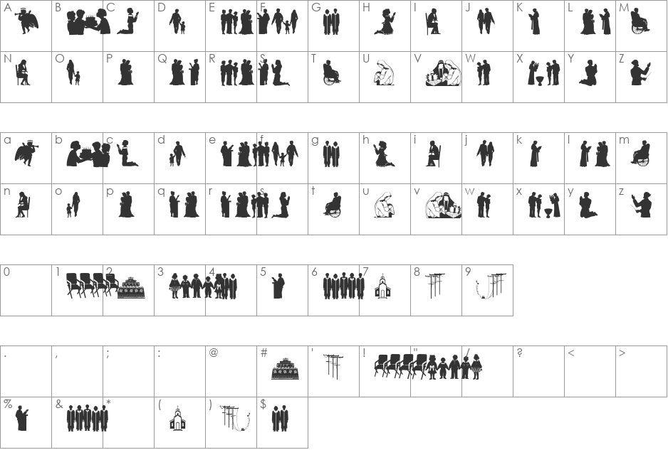 SomeSilhous font character map preview