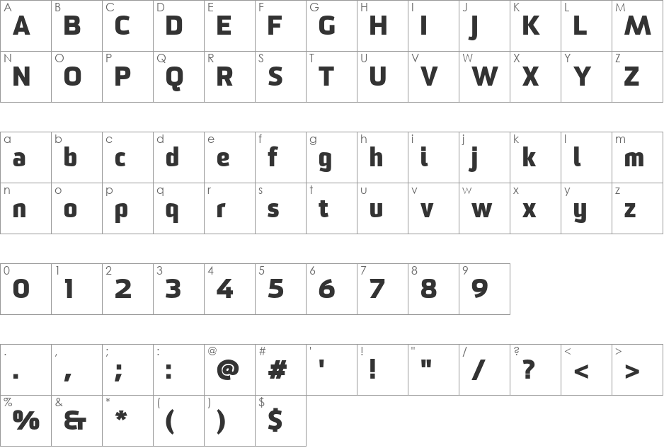 Sommet Heavy font character map preview