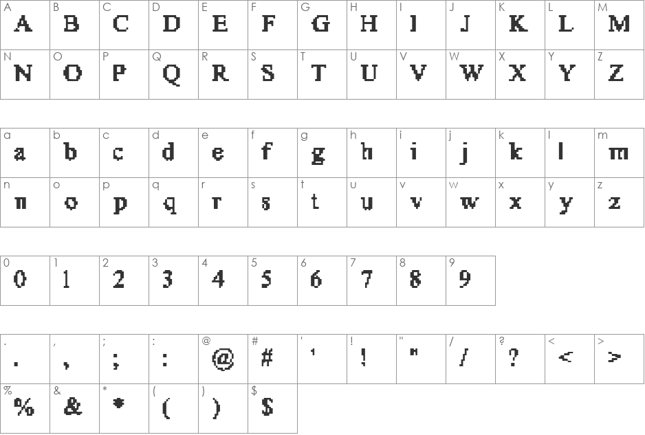 Son of X51 font character map preview