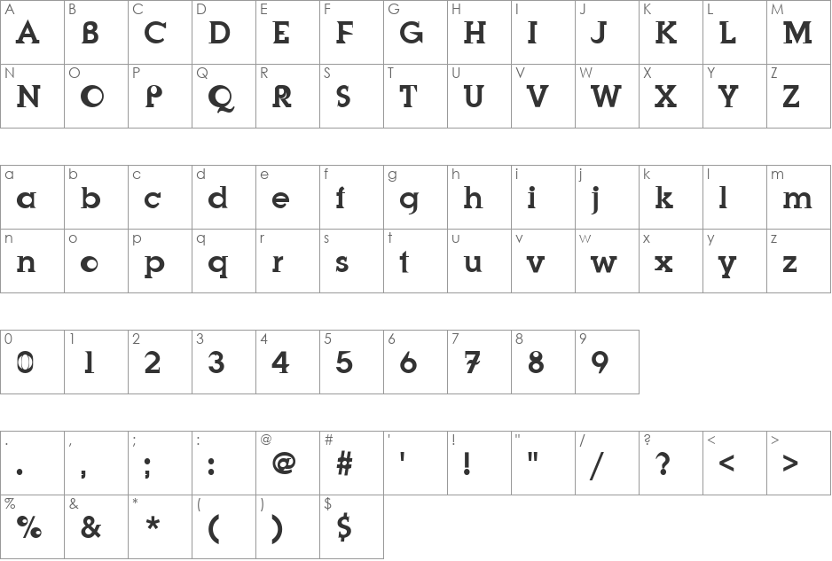 SonnCar font character map preview