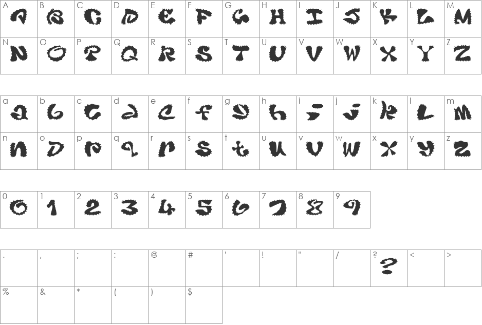 Sookiesooker Jaggy Font font character map preview