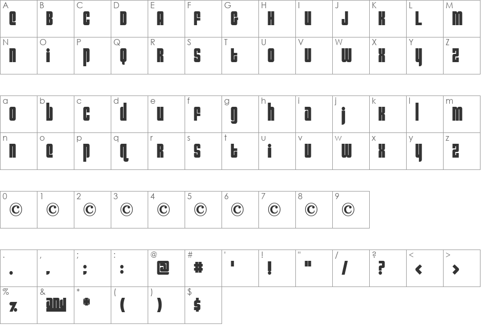 SooperCosmic font character map preview