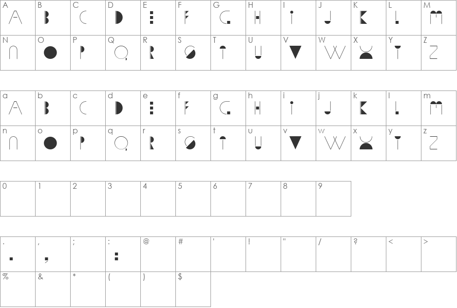 Sophia font character map preview