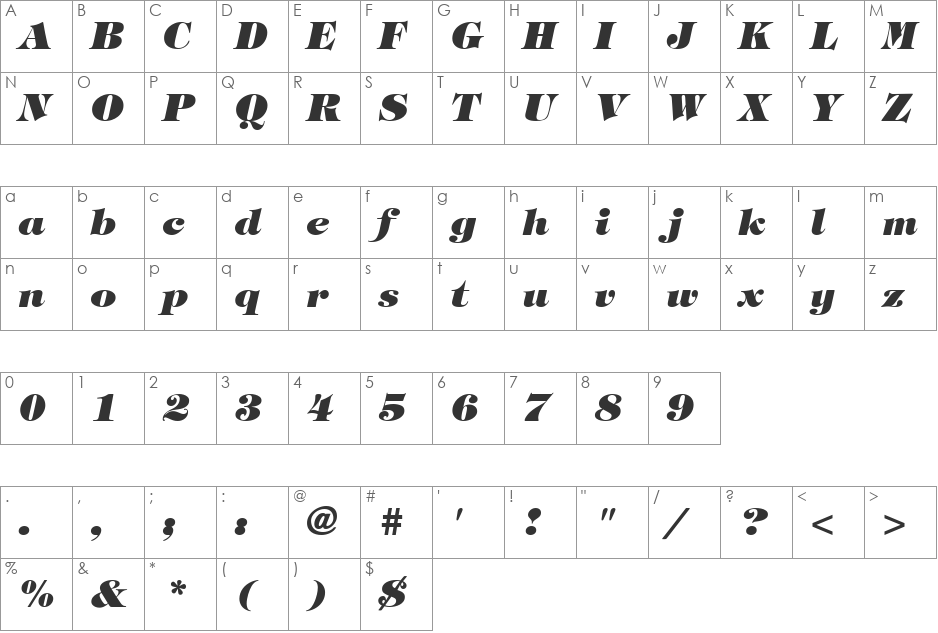 Sophisticate Ultra SSi font character map preview