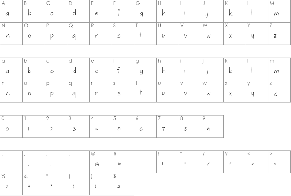 SophmoreYear font character map preview