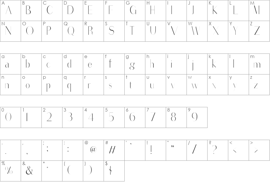 Sorreda Pro font character map preview