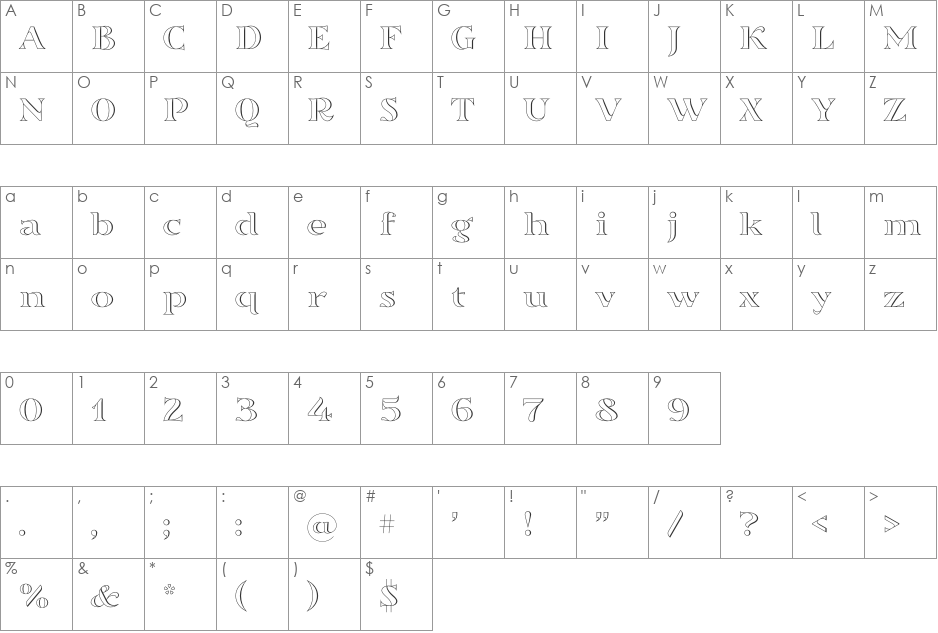 Sortefax font character map preview