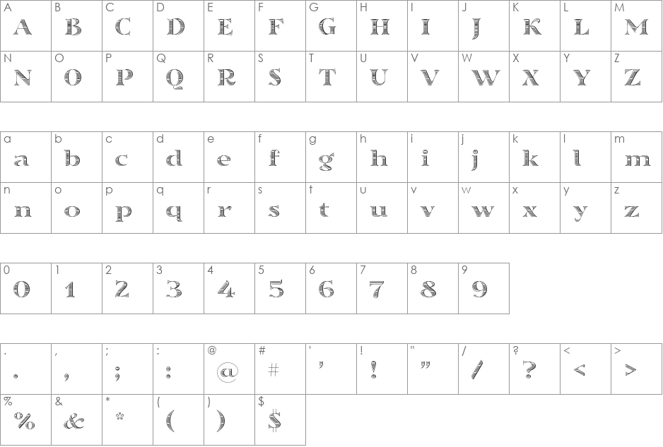 SortefaxS02 font character map preview
