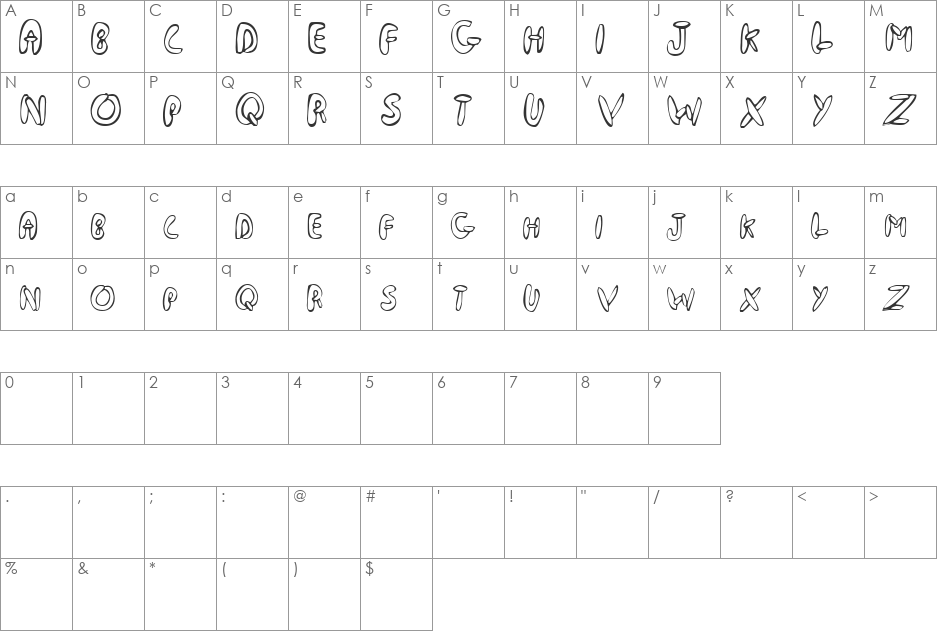 Soss font character map preview
