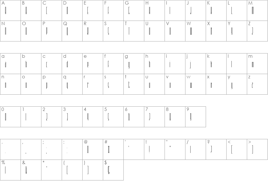 Sothin font character map preview