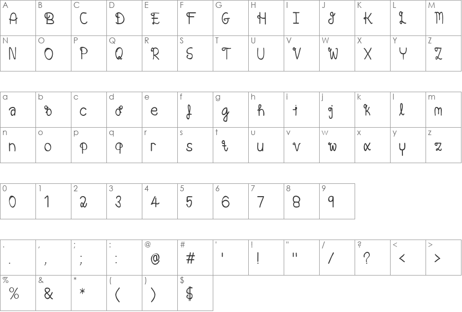 Soulmate font character map preview