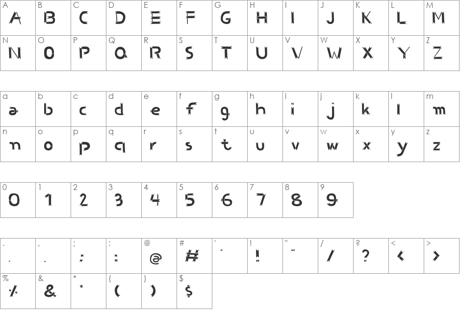 BCS BenWood font character map preview