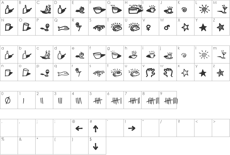 SoupBone font character map preview