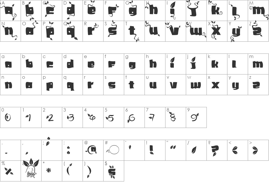 SoupLeaf font character map preview