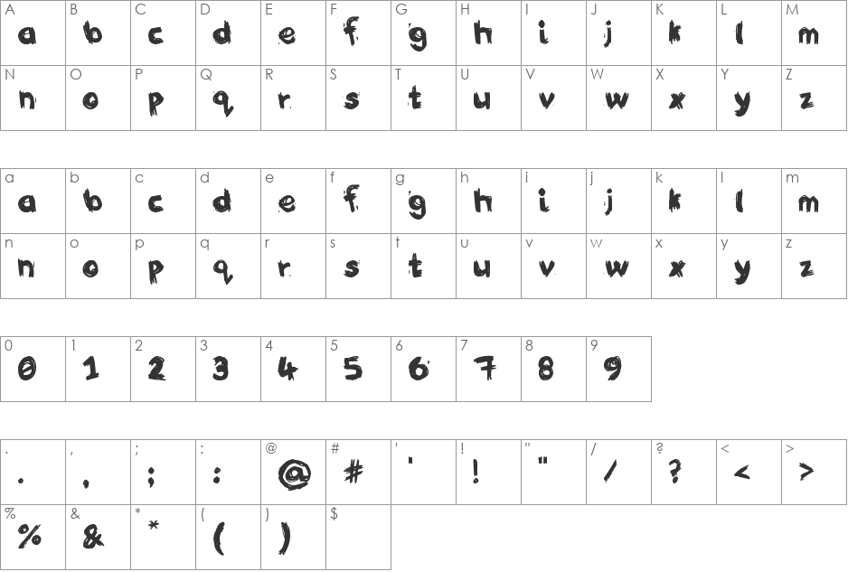 Sour Eyes font character map preview
