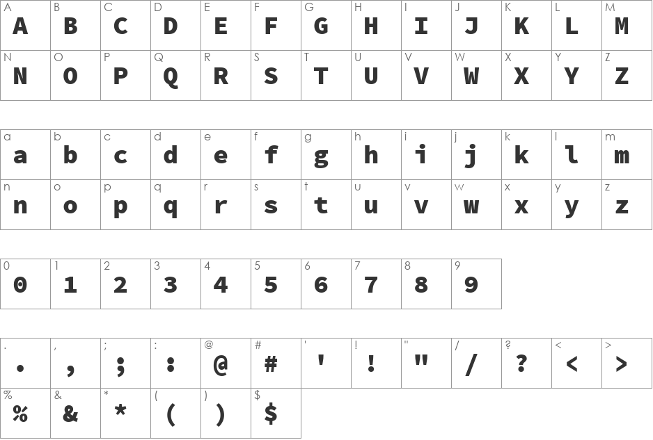 Source Code Pro Semibold font character map preview