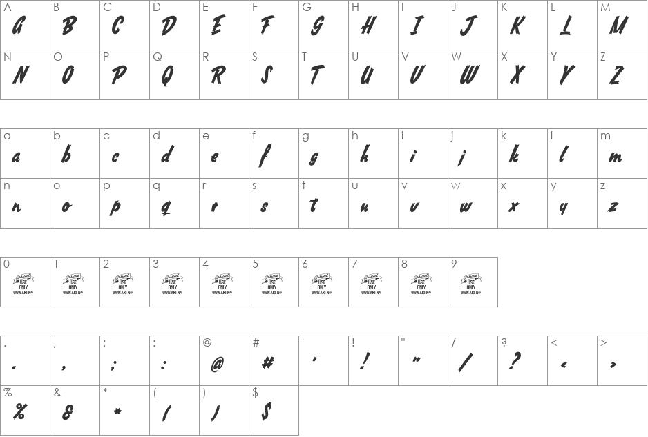 South African Personal Use font character map preview